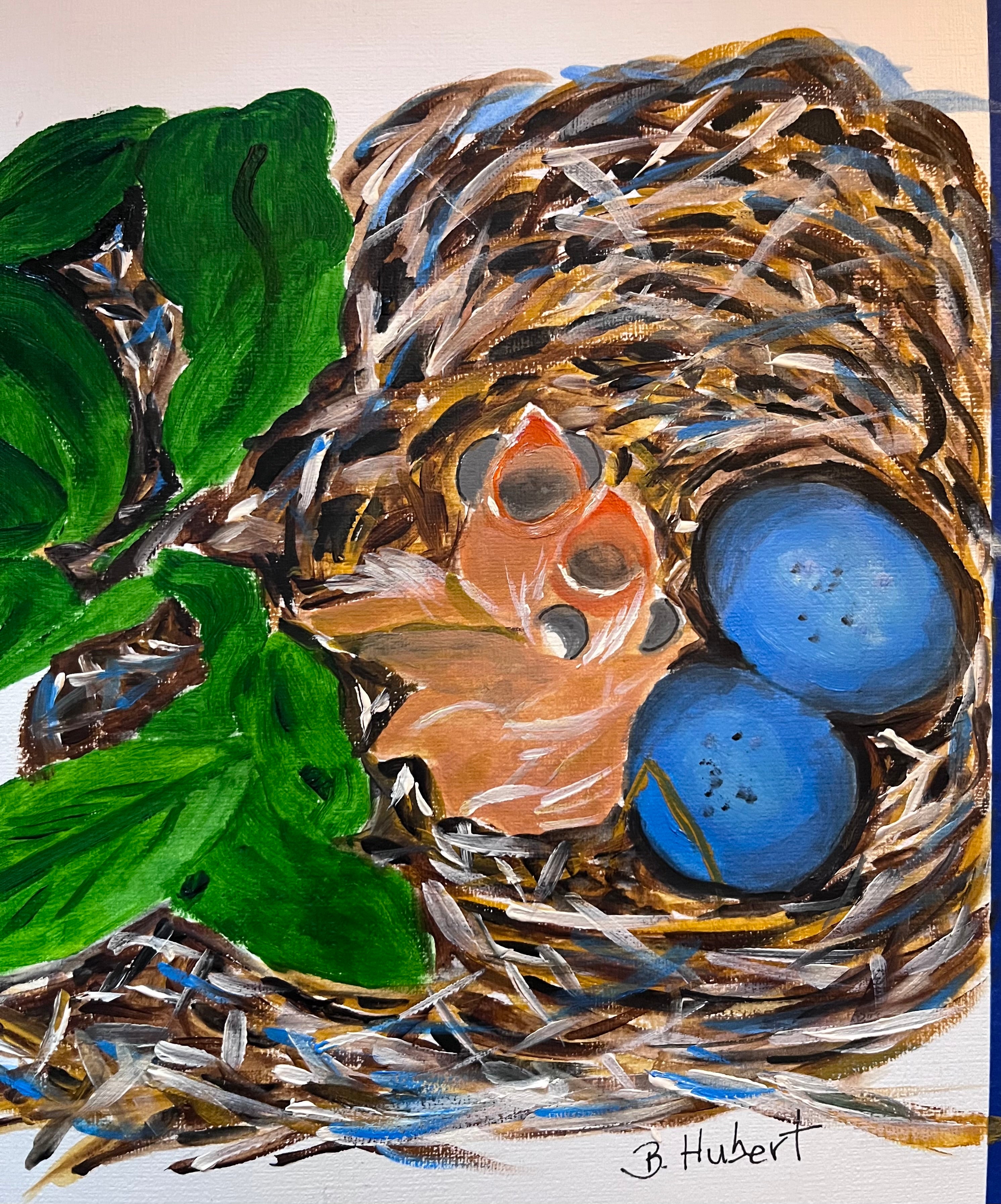 Robin’s Nest Original Watercolor Painting Matted| Baby Robins & Eggs| Bird Lovers| Robin Lovers| Watercolor Art